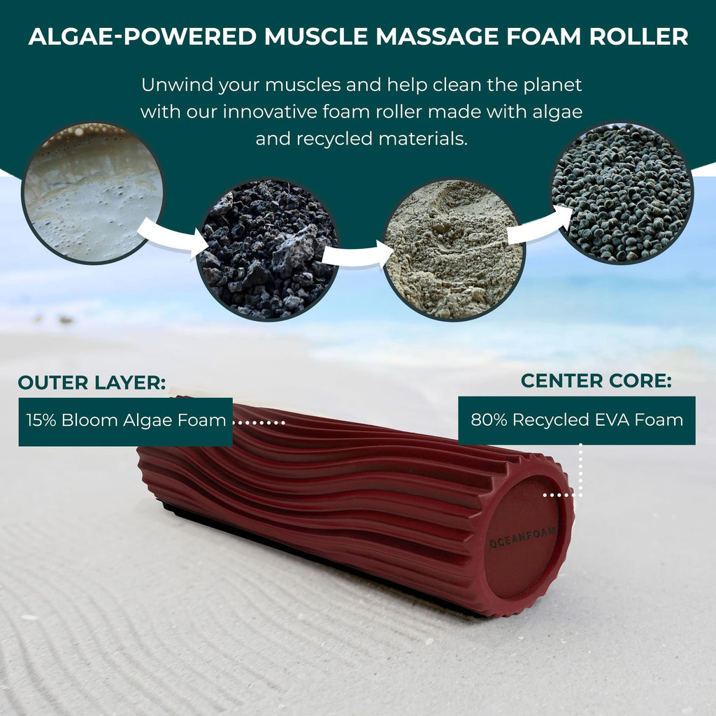 Oceanfoam Tidal Roller - Natural - Muscle Massage Foam Roller for Back Pain & Stretching - Firm and Ergonomic Wide Wave Textured - Yoga, Athletics, & Wellness - Full Size, 20" x 5"