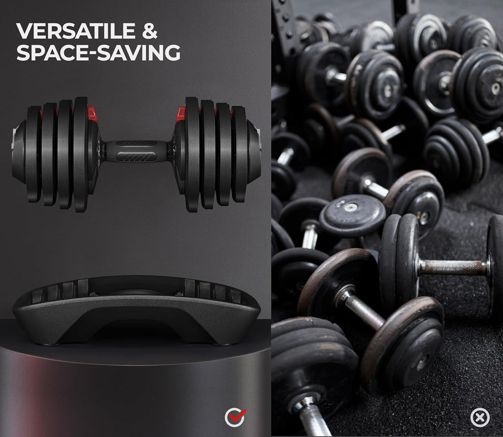 Yaheetech Adjustable Dumbbell Set 28/40/52.5/90LBS Adjustable Dumbbells Fast Adjust Dumbbell Weight Set with Anti-Slip Handle and Tray for Men/Women Home Gym Strength Training Equipment Single/Pair