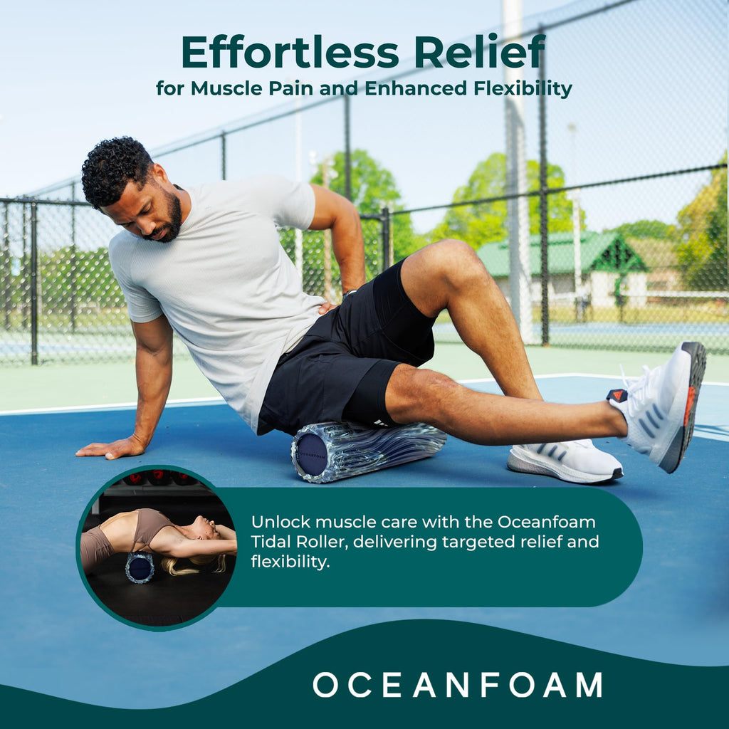 Oceanfoam Tidal Roller - Natural - Muscle Massage Foam Roller for Back Pain & Stretching - Firm and Ergonomic Wide Wave Textured - Yoga, Athletics, & Wellness - Full Size, 20" x 5"