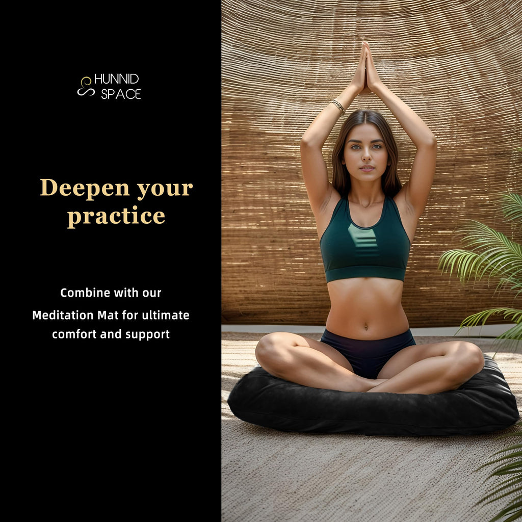 Meditation Zafu Cushion Set with Buckwheat Hulls & Memory Foam - Ergonomic Support for Yoga & Sitting - Removable Machine-Washable Luxury Velvet Cover - for Adults and Kids (Blue)