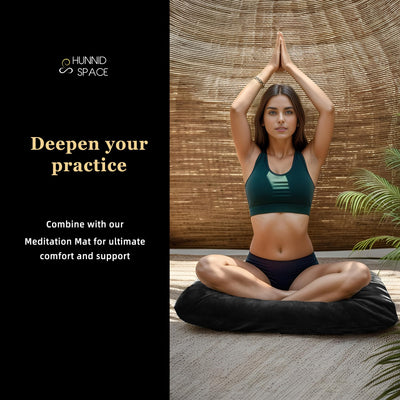 Meditation Zafu Cushion Set with Buckwheat Hulls & Memory Foam - Ergonomic Support for Yoga & Sitting - Removable Machine-Washable Luxury Velvet Cover - for Adults and Kids (Blue)