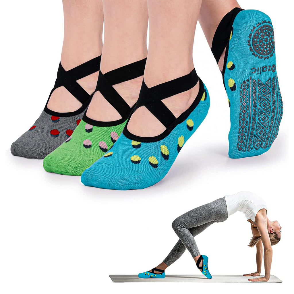Ozaiic Pilates Socks for Women Non Slip Grip, Yoga Socks with Grippers for Barre, Hospital, Ballet, Dance, Barefoot Workout