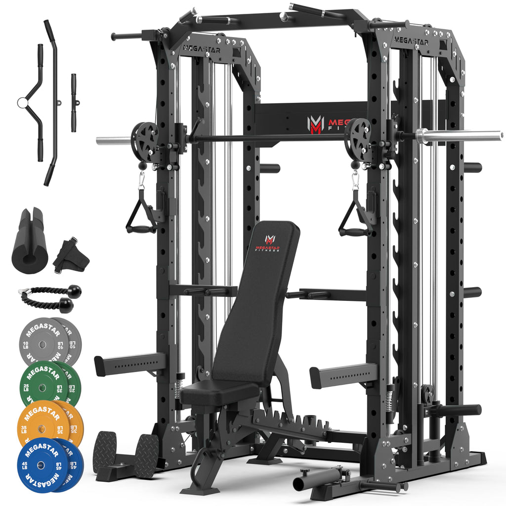 Smith Machine Home Gym with Aluminum Pulley Set- 2000lbs Capacity All-in-One Power Rack with Cable Crossover, Pull-Up Bar & Dip Station, Includes 18 Attachments, P107 Anvil