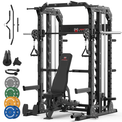Smith Machine Home Gym with Aluminum Pulley Set- 2000lbs Capacity All-in-One Power Rack with Cable Crossover, Pull-Up Bar & Dip Station, Includes 18 Attachments, P107 Anvil