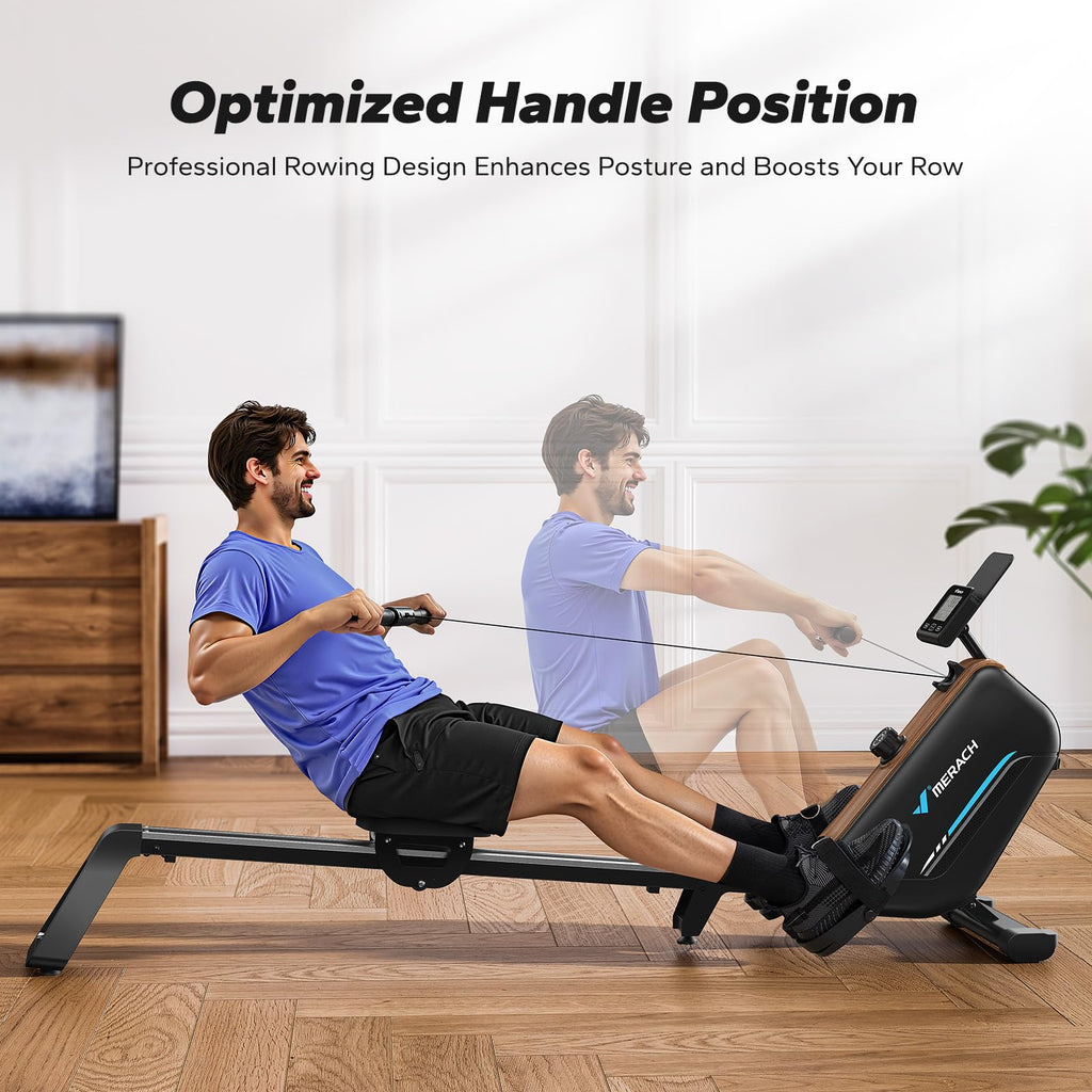 MERACH Rowing Machines for Home, Powerful Electromagnetic Row Machine with 51.2" Extended Rail, 16-Level Handle Resistance Adjustment Rower, 350 LBS Load Capacity, Ergonomic Comfort Seat, Easy Storage
