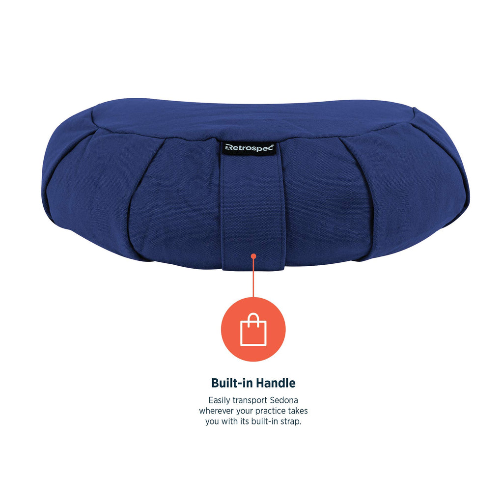 Retrospec Sedona Zafu Meditation Cushion with Buckwheat Hull Fill - Adjustable Yoga & Pilates Equipment Support - 17in Crescent Cotton Cover