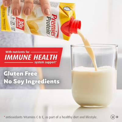 Premier Protein Shake, Vanilla, 30g Protein, 1g Sugar, 24 Vitamins & Minerals to Support Immune Health, 11 fl oz, Pack of 12 (Packaging May Vary)