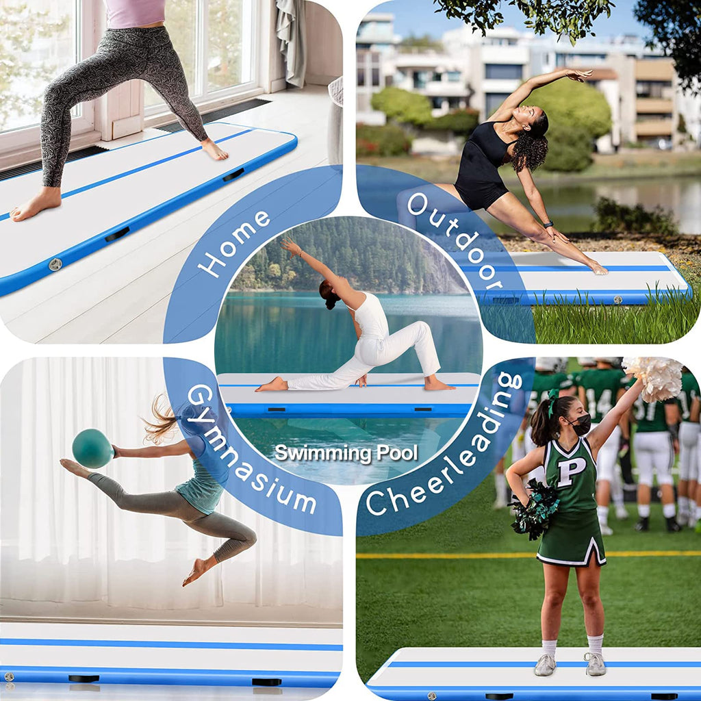 13ft/16ft/20ft Inflatable Air Gymnastics Mat Training Mats 4.3ft Widening 4 inches Thickness Gymnastics Tracks with Electric Air Pump for Home Use/Training/Cheerleading/Yoga/Water