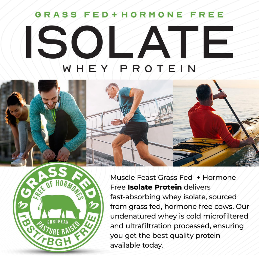 Muscle Feast Grass-Fed Whey Protein Isolate, All Natural Hormone Free Pasture Raised, Whey Isolate Protein Powder for Men and Women, Clean, Non-GMO & Gluten-Free, Isolate Protein - Unflavored, 5lb