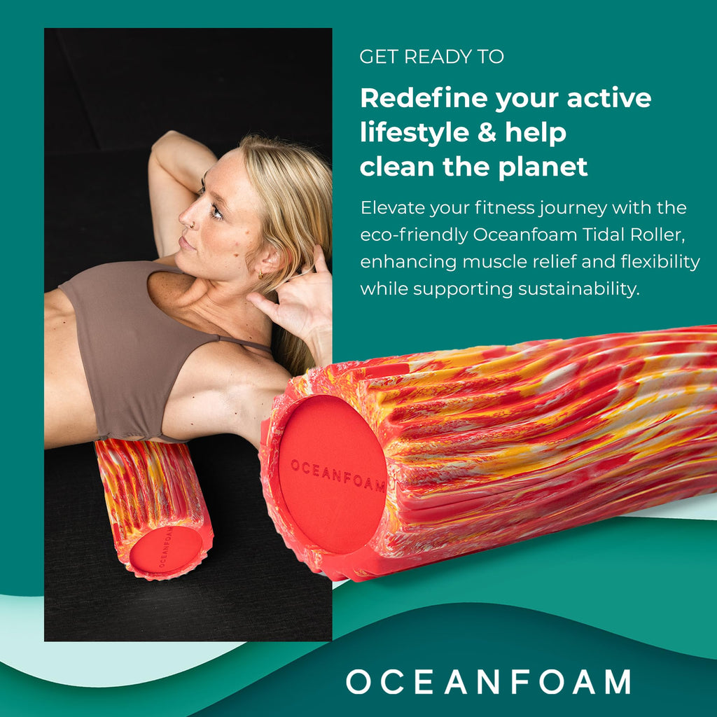Oceanfoam Tidal Roller - Natural - Muscle Massage Foam Roller for Back Pain & Stretching - Firm and Ergonomic Wide Wave Textured - Yoga, Athletics, & Wellness - Full Size, 20" x 5"