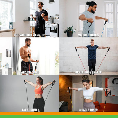 SmarterLife Resistance Bands with Handles, Physical Therapy Strap, Exercise Band to Tone Arms, Legs, Chest, Booty - 5 Exercise Bands with Handles, Ankle Straps, No-Slip Door Anchor, Storage Bag