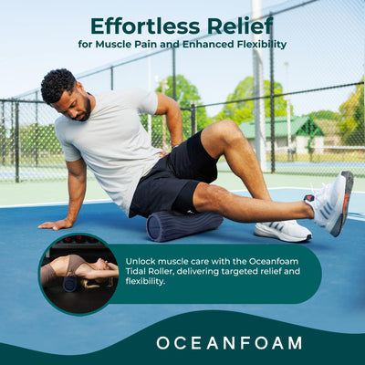 Oceanfoam Tidal Roller - Natural - Muscle Massage Foam Roller for Back Pain & Stretching - Firm and Ergonomic Wide Wave Textured - Yoga, Athletics, & Wellness - Full Size, 20" x 5"