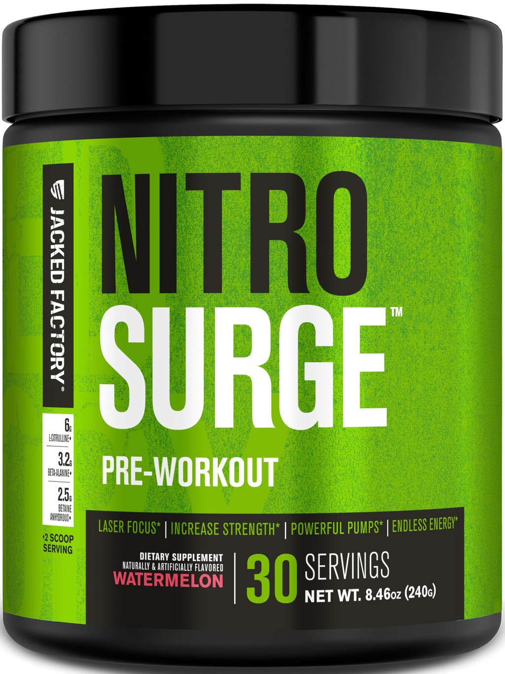 Jacked Factory NITROSURGE Pre Workout Supplement - Endless Energy, Instant Strength Gains, Clear Focus, Intense Pumps - NO Booster & Preworkout Powder with Beta Alanine - 30 Servings, Cherry Limeade