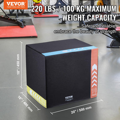 VEVOR 3 in 1 Plyometric Jump Box, Cotton Plyo Box, Platform & Jumping Agility Box, Anti-Slip Fitness Exercise Step Up Box for Home Gym Training, Conditioning Strength Training, Multiple Sizes, Black