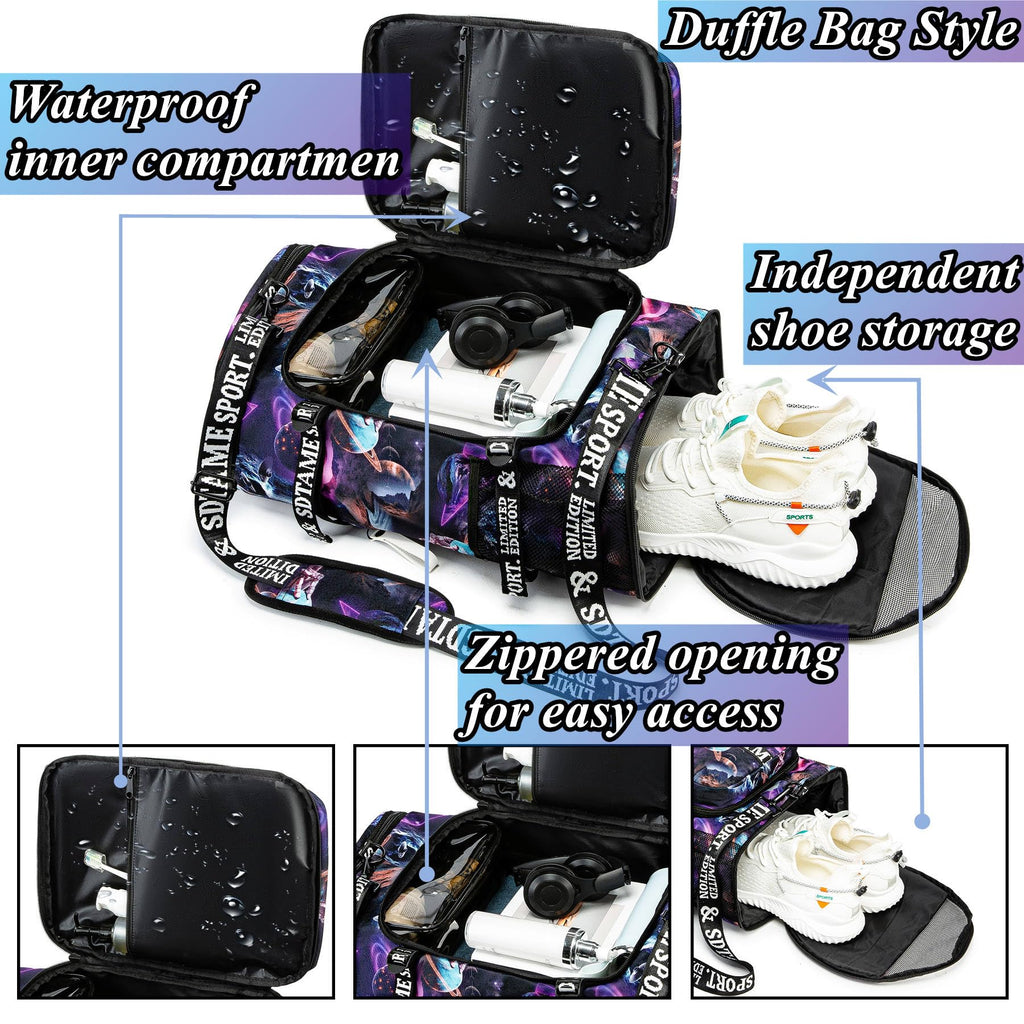 Gym Duffle Bag Backpack with Shoe Compartment,4 ways Travel Backpack for Women and Men,Multi-Functional Weekender bag with Waterproof Layer&Laptop Compartment for Fitness, Travel,Camping