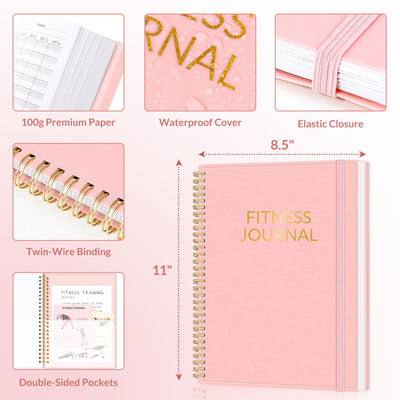 Fitness Journal Workout Planner for Women & Men, A5 (6.4" x 8.3") Workout Journal Log Book Planner Gift for Track Gym Essentials, Home Workouts, Track Progress, Achieve Wellness Goals, Pink