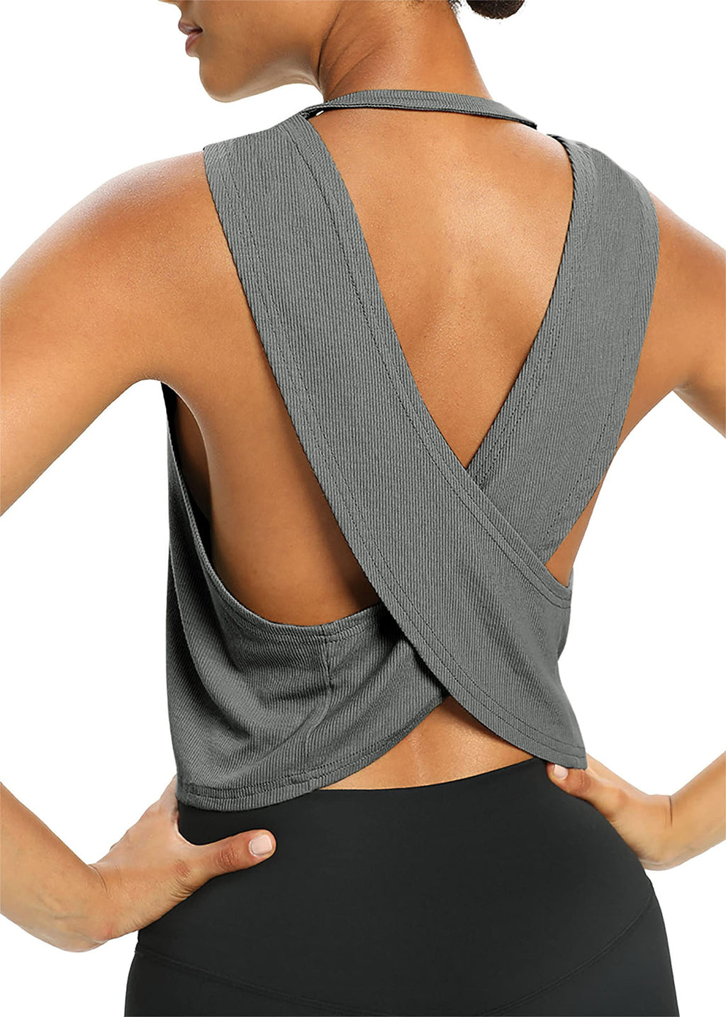 Bestisun Womens Open Back Workout Shirts Cropped Yoga Tank Tops Backless Athletic Clothes