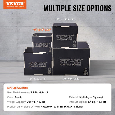 VEVOR 3 in 1 Plyometric Jump Box, Easy-to-Assemble Wood Plyo Box for Jumping Trainers, Home Gym Training and Conditioning