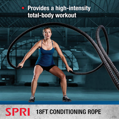 SPRI Battle Rope - Weighted Rope for Strength Training, Working Out, and High-Intensity Workouts for Building Stamina and Endurance - Durable Conditioning Rope - 18ft Long with 1.5" Thickness
