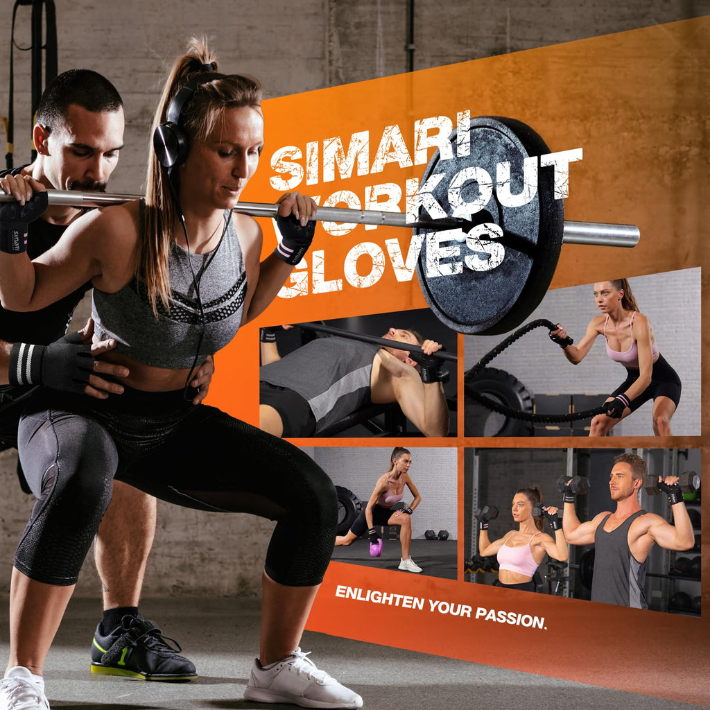 SIMARI Breathable Workout Gloves for Men & Women, Weight Lifting Gloves with Padded, Grip, Full Palm Protection, Gift for Gym Exercise, Cycling, Weightlifting Training, Fitness, Black, Pink, Size
