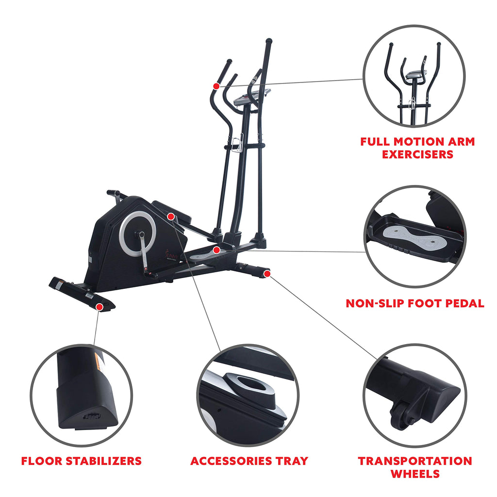 Sunny Health & Fitness Smart 2-in-1 Upright Elliptical Full-Body Exerciser, Home Cross-Training Arm/Leg Cardio Workout Machine, Optional Free SunnyFit App Bluetooth Link or Electro-Magnetic Resistance