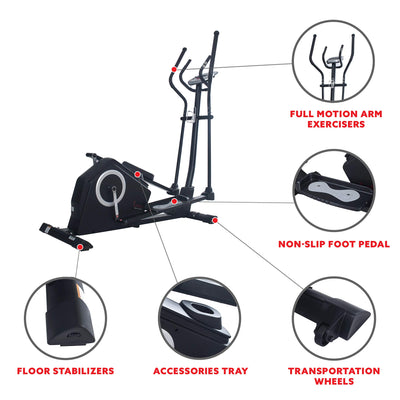 Sunny Health & Fitness Smart 2-in-1 Upright Elliptical Full-Body Exerciser, Home Cross-Training Arm/Leg Cardio Workout Machine, Optional Free SunnyFit App Bluetooth Link or Electro-Magnetic Resistance