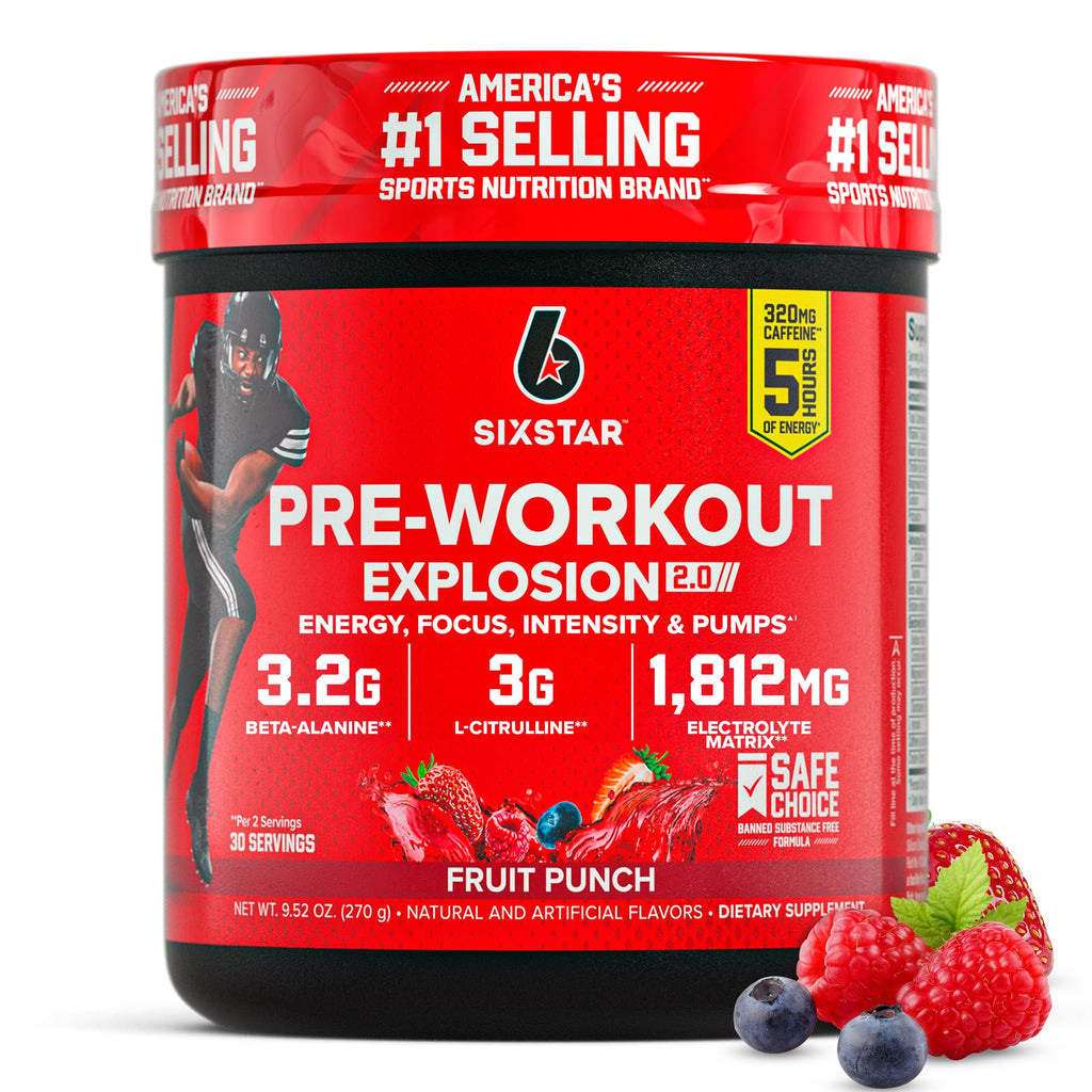 Six Star Pre-Workout Powder for Men & Women, Fruit Punch (30 Servings) - Preworkout Explosion 2.0 Energy Powder Drink Mix with Beta-Alanine & Caffeine - Sports Nutrition Supplement Products