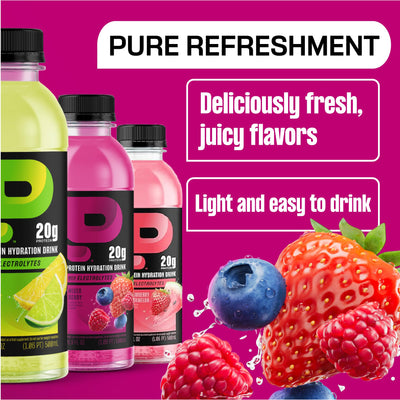 Protein2o Hydration Drink - 2-in-1 Liquid Clear Whey Protein Isolate and Electrolyte Drink - 20g Protein, Vitamins B5, B6 - Post-Workout Recovery - 16.9 Fl Oz - 12 Count Strawberry Watermelon