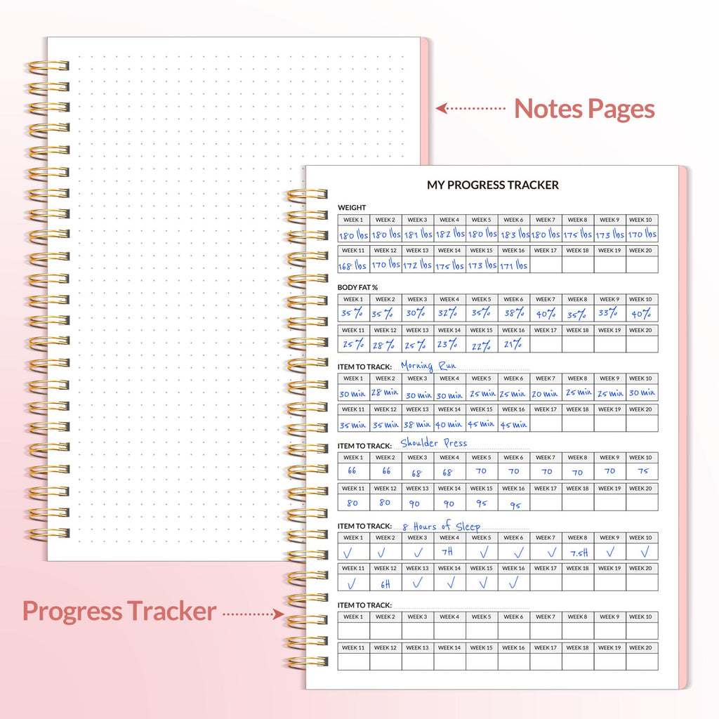 Fitness Journal Workout Planner for Women & Men, A5 (6.4" x 8.3") Workout Journal Log Book Planner Gift for Track Gym Essentials, Home Workouts, Track Progress, Achieve Wellness Goals, Pink