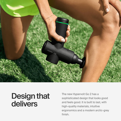 Hyperice Hypervolt Go 2 - Black - Featuring Quiet Glide Technology - Handheld Percussion Massage Gun - 3 Speeds, 2 Interchangeable Heads - Helps Relieve Sore Muscles and Stiffness - FSA-HSA Eligible