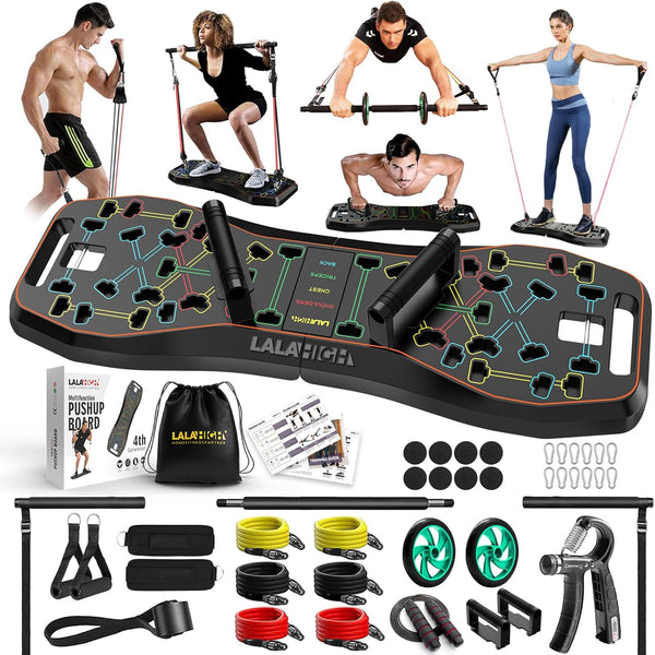LALAHIGH Push Up Board,36 in 1 Home Gym Equipment with Ab Roller Wheel & Resistance Bands, Portable Foldable Workout Board for Full Body Strength Training Men Women
