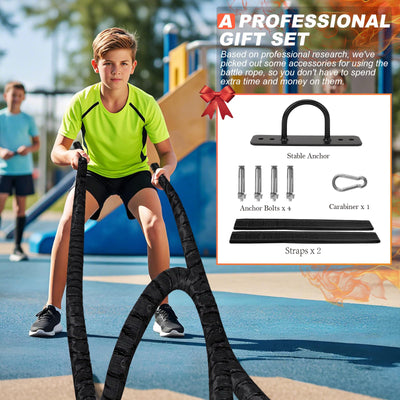 Battle Ropes for Home Gym Exercise: 1 Inch Diameter 9.2 FT Length Workout Rope Exercise Rope Training Ropes with Protective Sleeve for Kids Men Women Exercise Fitness & Strength Training