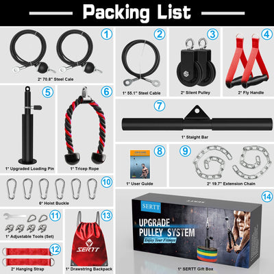 SERTT Weight Cable Pulley System Gym, Upgraded Cable Pulley Attachments for LAT Pull Down, Biceps Curl, Tricep, Arm Workouts - Home Gym Add On Equipment