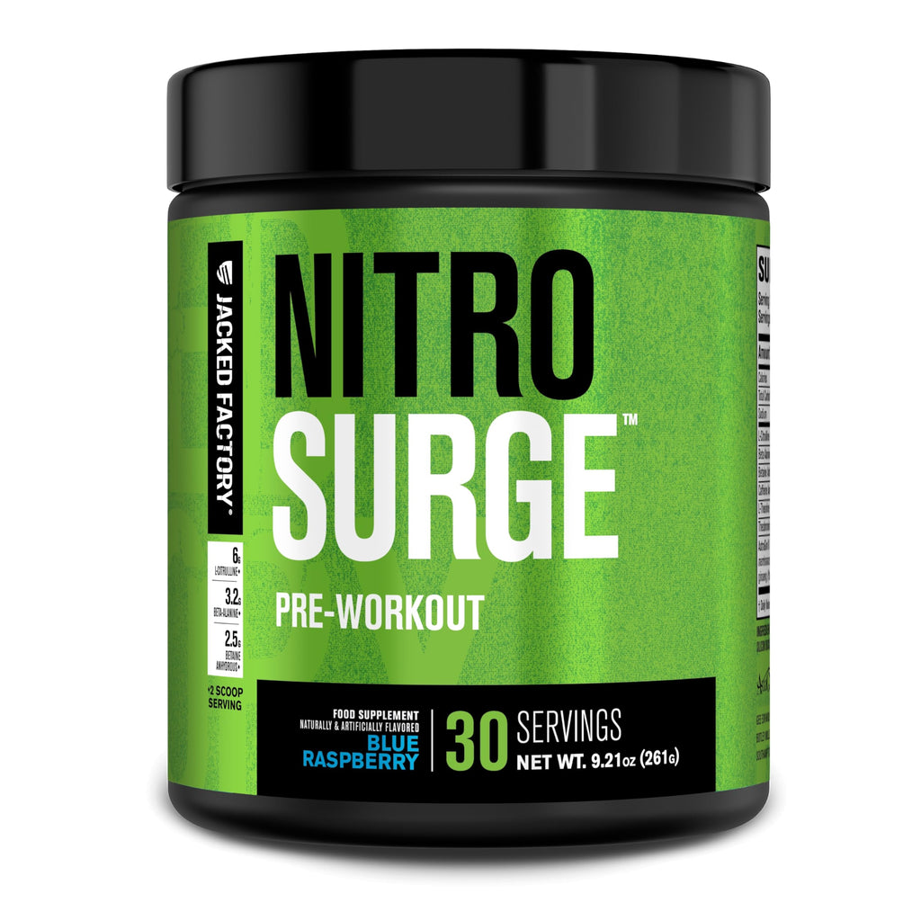 Jacked Factory NITROSURGE Pre Workout Supplement - Endless Energy, Instant Strength Gains, Clear Focus, Intense Pumps - NO Booster & Preworkout Powder with Beta Alanine - 30 Servings, Cherry Limeade