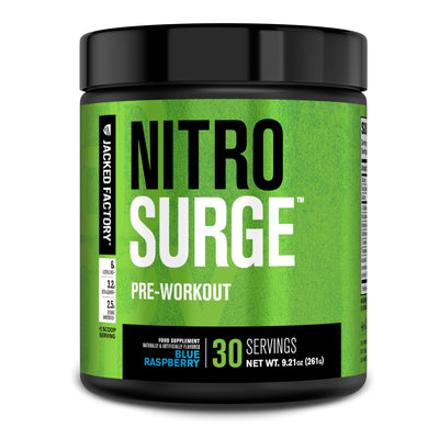 Jacked Factory NITROSURGE Pre Workout Supplement - Endless Energy, Instant Strength Gains, Clear Focus, Intense Pumps - NO Booster & Preworkout Powder with Beta Alanine - 30 Servings, Cherry Limeade