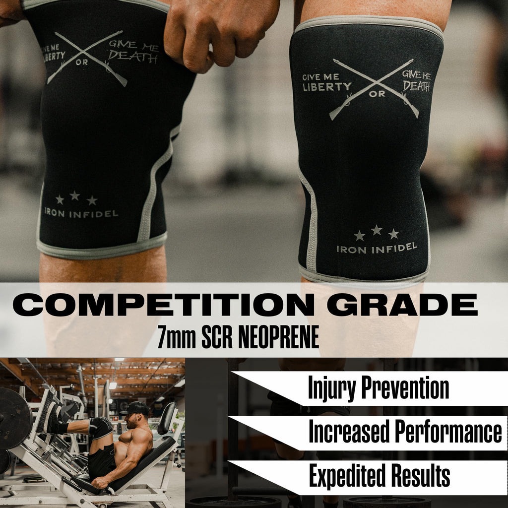 Knee Sleeves for Weightlifting & Powerlifting (7mm Pair) For Men & Women - Knee Wraps for Weight Lifting, Squats, Fitness, Gym Workout, Crossfit - IPF Approved Knee Compression Sleeve Support