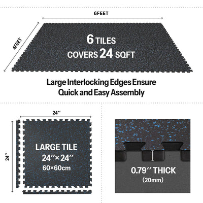 AIRHOP 0.79in Thick 24 Sq Ft Exercise Equipment Mats, 6 Tiles Upgraded Rubber Top with High Density EVA Foam, Large Interlocking Puzzle Gym Flooring for Home Gym, Heavy Weight Workout,Black & White