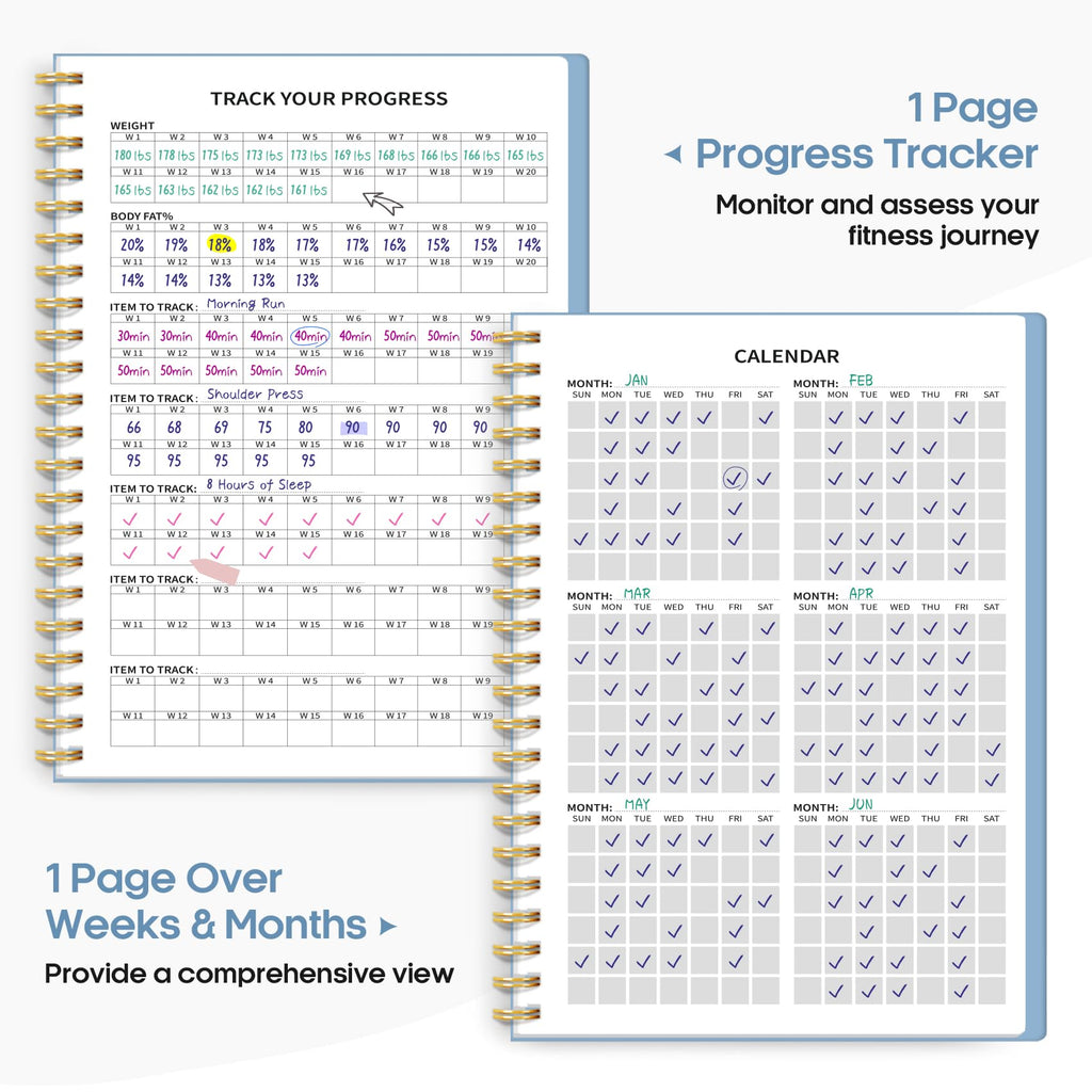 Fitness Workout Journal for Women & Men, A5(5.5" x 8.2") Workout Log Book Planner for Tracking, Progress, and Achieving Your Wellness Goals - Green