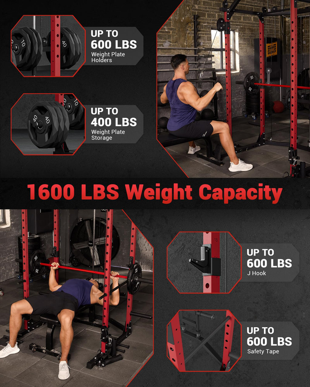 GarveeLife Power Cage, Multi-Functional Power Racks for Home Gym with Cable Crossover System, 1600 LBS Weight Capacity Fitness Squat Rack for Strength Workout with More Training Attachment