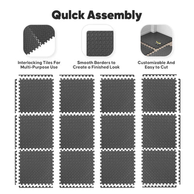 Home Gym Mat, Puzzle Exercise Mat, EVA Interlocking Foam Floor Tiles for Home Workout Equipment and Kids' Play Areas - Grey, 24 in x 24 in x ½ in - 12 Tiles (Grey, 12 Pack, 48 SQ FT)