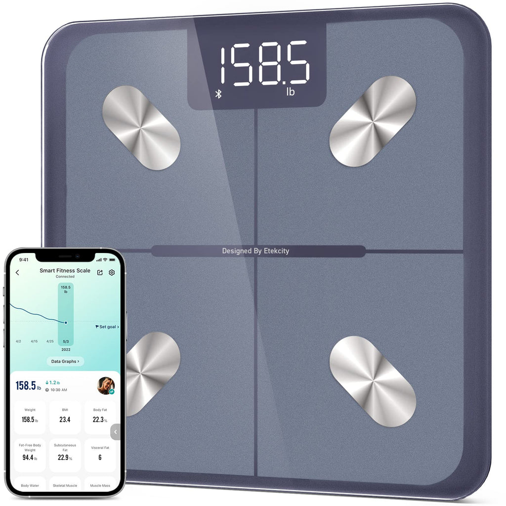 Etekcity Smart Rechargeable Scale for Body Weight, BMI, Fat, Muscle Mass, FSA&HSA Eligible, Digital Bathroom Scale with 13 Metrics, Secret Mode, Bluetooth Connect to Free Apps, Rainbow White