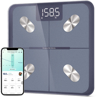 Etekcity Smart Rechargeable Scale for Body Weight, BMI, Fat, Muscle Mass, FSA&HSA Eligible, Digital Bathroom Scale with 13 Metrics, Secret Mode, Bluetooth Connect to Free Apps, Rainbow White