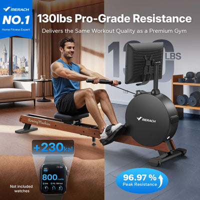 MERACH Pro-Grade Rowing Machines for Home, Smart Magnetic Rowing Machine with Self-Generation, Double Resistance and 400 LBS MAX Load, Wooden Tracks for Silent Sliding, MERACH App 1000+ Course & Games