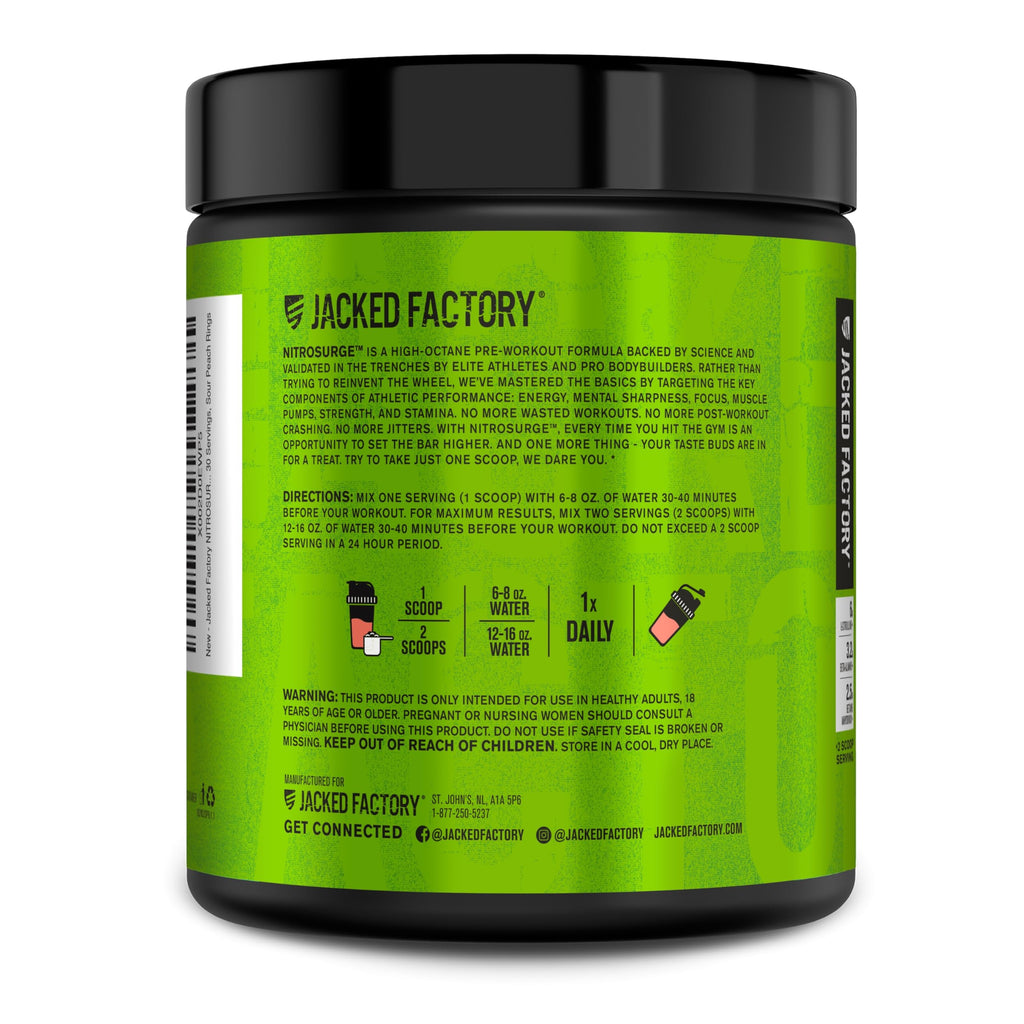 Jacked Factory NITROSURGE Pre Workout Supplement - Endless Energy, Instant Strength Gains, Clear Focus, Intense Pumps - NO Booster & Preworkout Powder with Beta Alanine - 30 Servings, Cherry Limeade