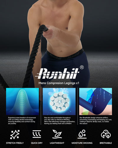 Runhit Mens Compression Pants Running Tights Pockets Sports Leggings Spandex Workout Cycling Athletic Thermal