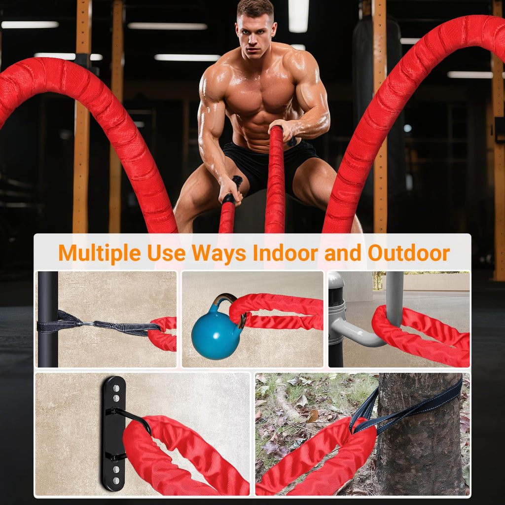 Battle Rope 1/1.26/1.5/2 Inch Diameter,Pink 30FT/40FT/50FT Exercise Workout Ropes for Home Gym Heavy Weighted Training Rope for Working Out