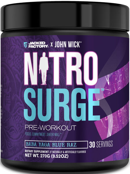 Jacked Factory NITROSURGE Pre Workout Supplement - Endless Energy, Instant Strength Gains, Clear Focus, Intense Pumps - NO Booster & Preworkout Powder with Beta Alanine - 30 Servings, Cherry Limeade