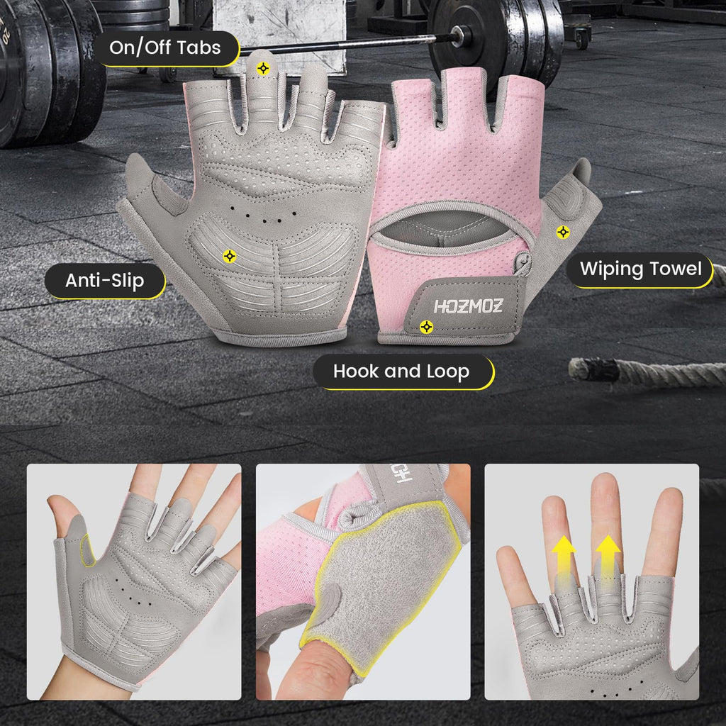 Ventilated Weight Lifting Gloves, Thick Padded Workout Gym Gloves with Full Palm Protection & Grip & Shock Absorption for Women & Men's Fitness Exercise Training