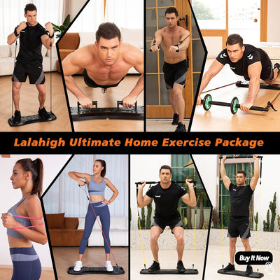 LALAHIGH Push Up Board,36 in 1 Home Gym Equipment with Ab Roller Wheel & Resistance Bands, Portable Foldable Workout Board for Full Body Strength Training Men Women