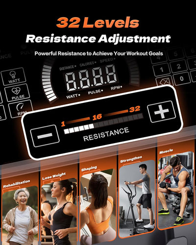 GYMOST Elliptical Machine, Elliptical Exercise Machine for Home with Hyper-Quiet Magnetic Drive System, Elliptical Trainer with 32 Resistance Levels, Large LED Monitor